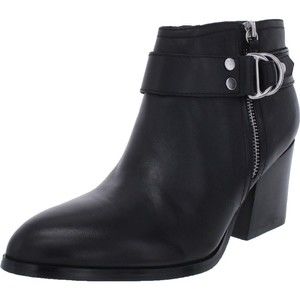 MARC FISHER Vanqar Women black Leather Pointed Toe Ankle Boots BLOCK HEEL 8.5 M